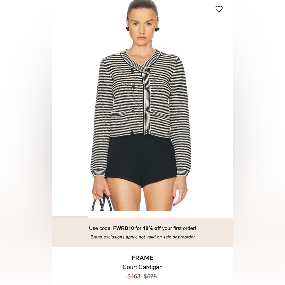 Frame Denim Black and White Striped Cardigan